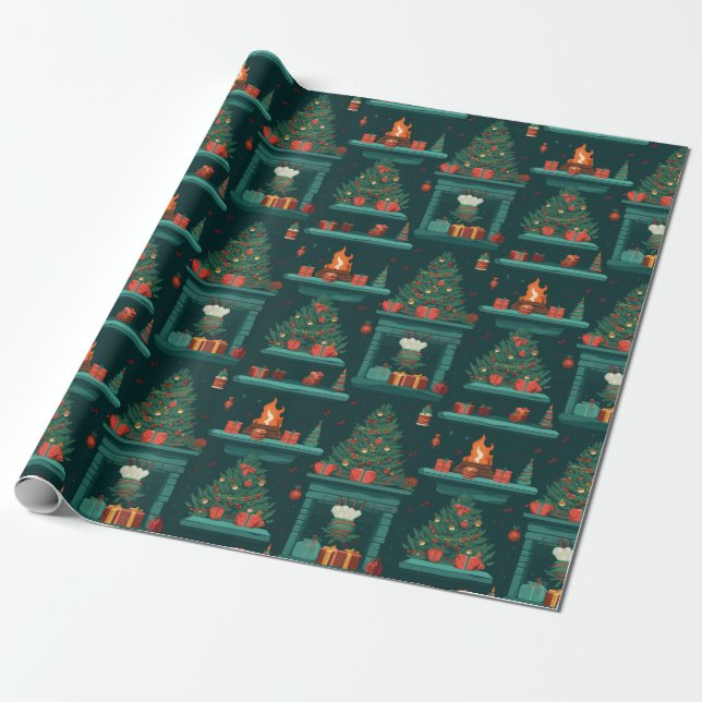 Yuletide Glow Fireplace Festivals Geschenke Geschenkpapier (Ungerollt)