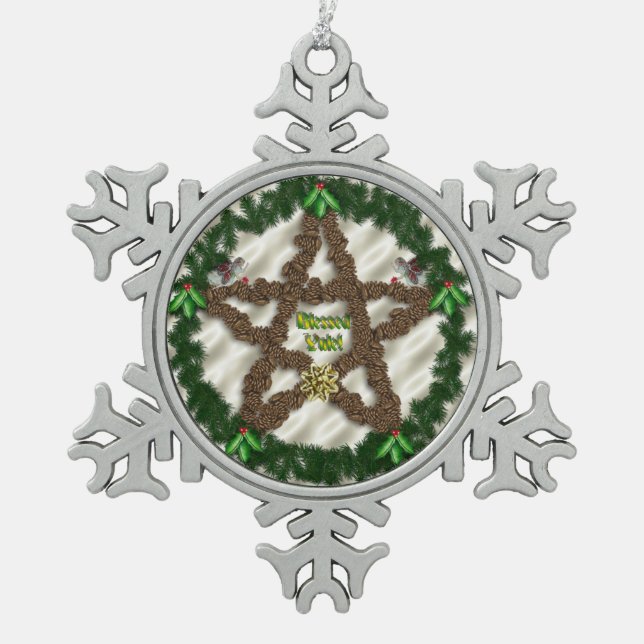 Yuletide Pentagramm Schneeflocken Zinn-Ornament (Vorderseite)
