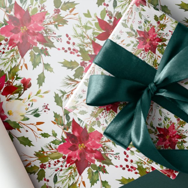 Yuletide | Weihnachtsfest bei Poinsettia Beeren Geschenkpapier (Von Creator hochgeladen)