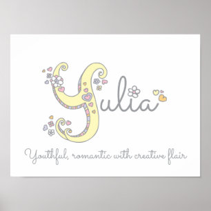 Yulia Name und Bedeutung Doodle Anfangsbuchstabe K Poster