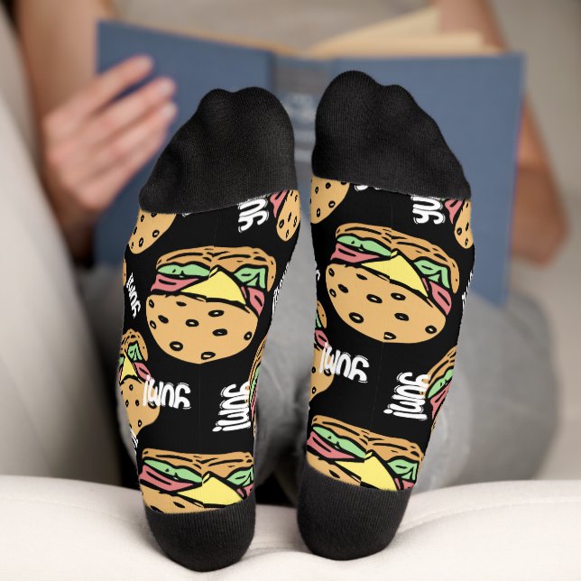 Yum Coole Feinschmecker Muster von Hamburgern schw Socken (Unterseite)