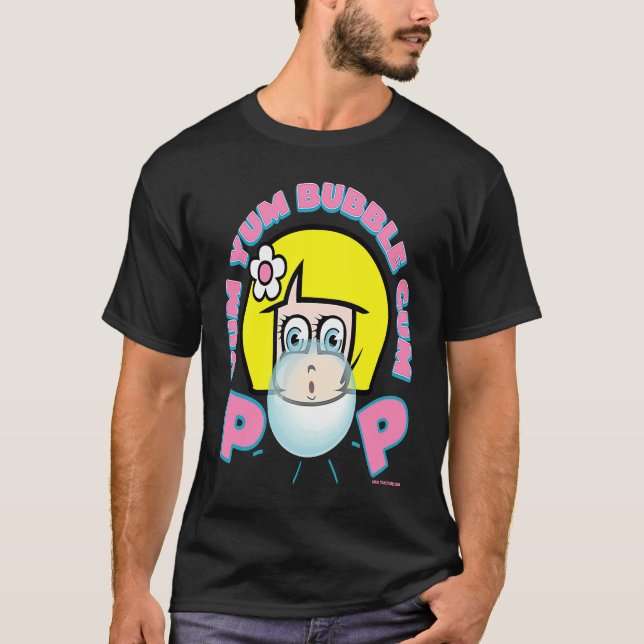 YUM YUM BUBBLE GUM GIRL BLOWING BUBBLE RETRO 90's  T-Shirt (Vorderseite)