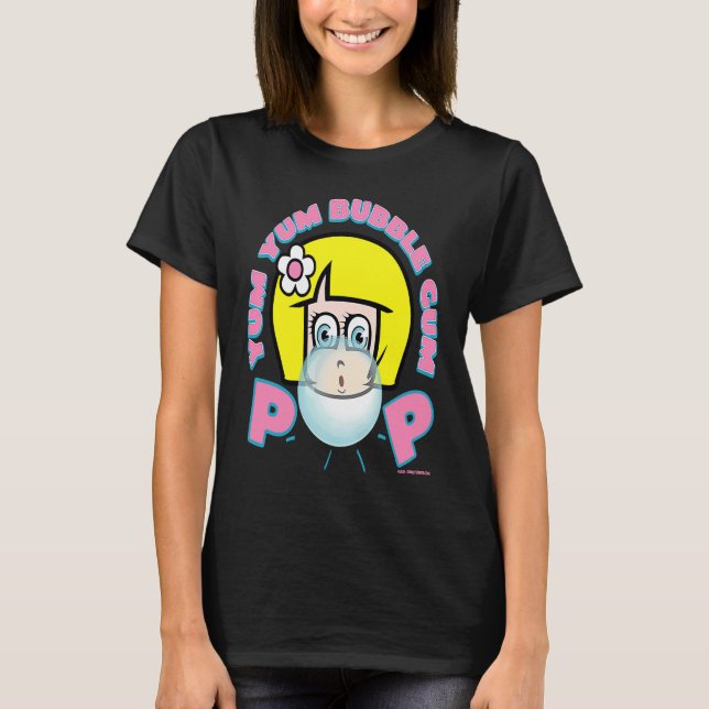 YUM YUM BUBBLE GUM GIRL BLOWING BUBBLE RETRO 90's  T-Shirt (Vorderseite)