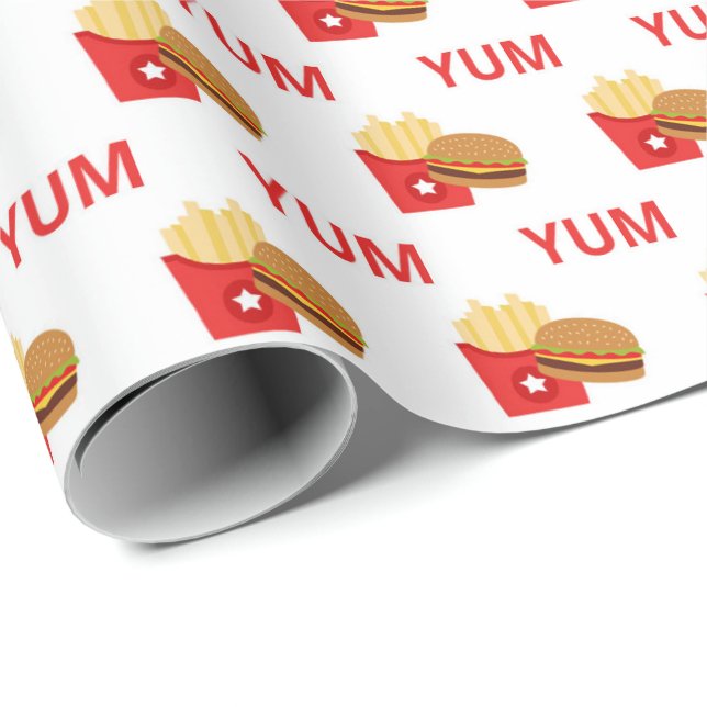 Yumburgers und Pommes frites Party Geschenkpapier (Rolleneckpunkt)