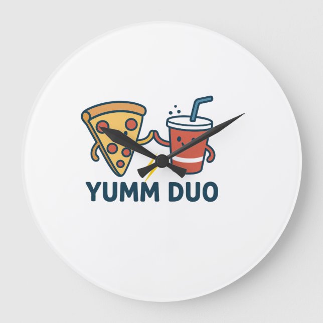 Yumm Duo Pizza und Soda Niedlicher Cartoon Große Wanduhr (Vorderseite)