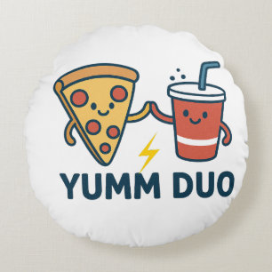 Yumm Duo Pizza und Soda Niedlicher Cartoon Rundes Kissen