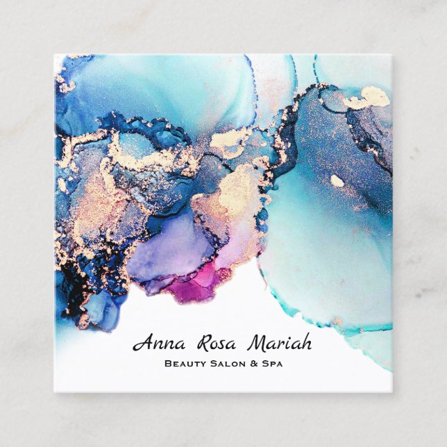 *~* Yummy Abstrakt Türkis Gold Gilded Aquamarin AP Quadratische Visitenkarte (Vorderseite)
