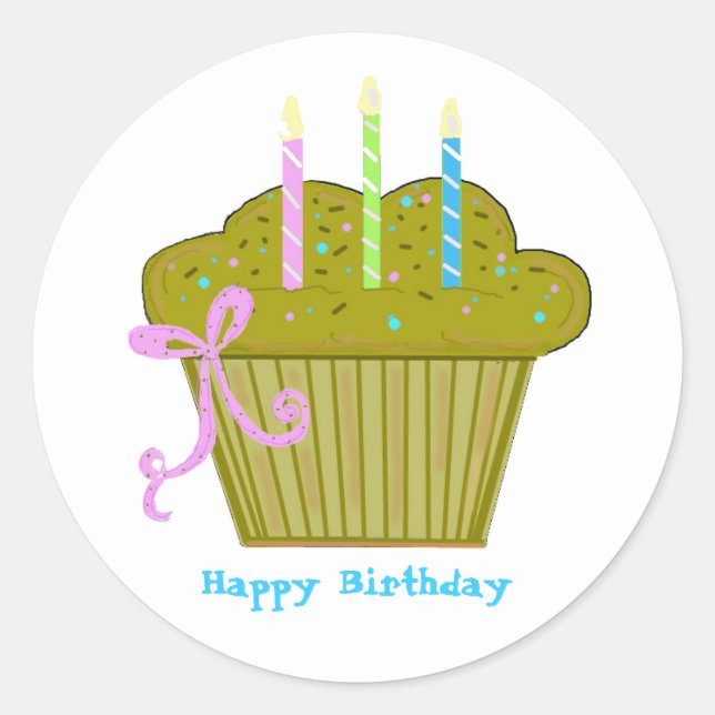 Yummy Birthday Cupcake Runder Aufkleber (Vorderseite)
