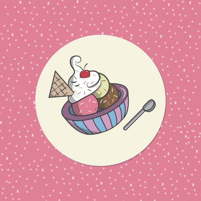 Yummy Bowl of ice Creme Aufkleber (Yummy bowl of ice cream round decorative sticker . )