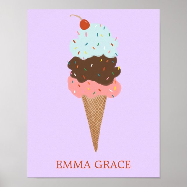 Yummy Colorful Ice Creme Cone Triple Scoop CUSTOM Poster (Vorne)