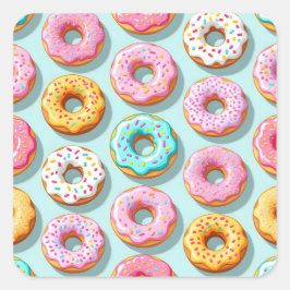 Yummy cream donuts blue quadratischer aufkleber
