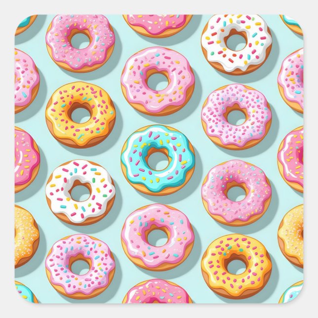 Yummy cream donuts blue quadratischer aufkleber (Vorderseite)