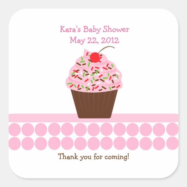 Yummy Cupcake Birthday Baby Dusche Gefälligkeitsau Quadratischer Aufkleber (Vorderseite)