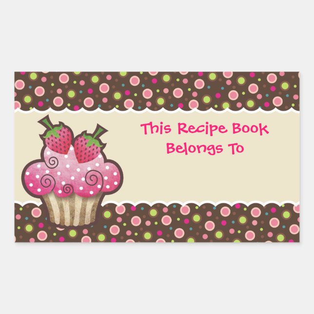 Yummy Cupcake Rezept Buch Buchzeichen Labels Rechteckiger Aufkleber (Vorderseite)