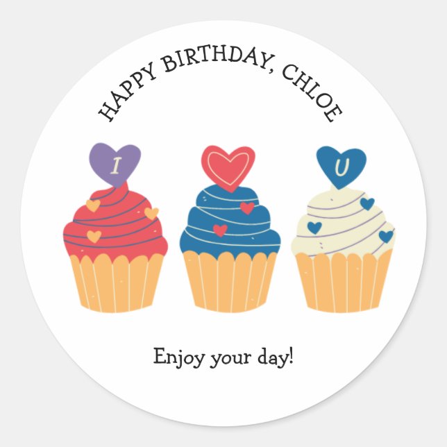 Yummy Cupcakes Birthday Runder Aufkleber (Vorderseite)