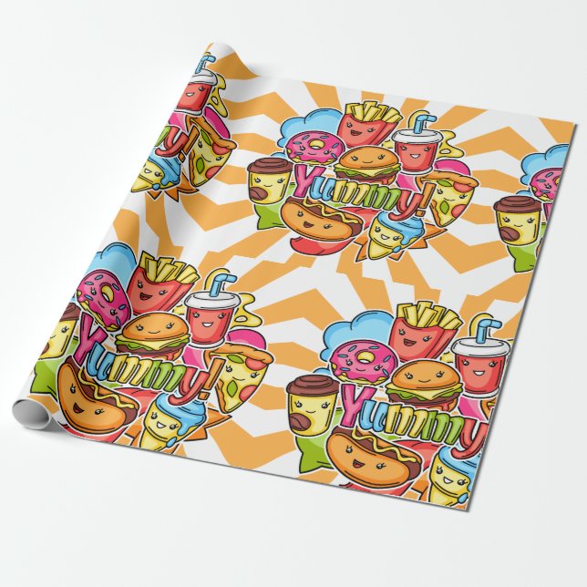 Yummy Fast Food Geschenkpapier (Ungerollt)