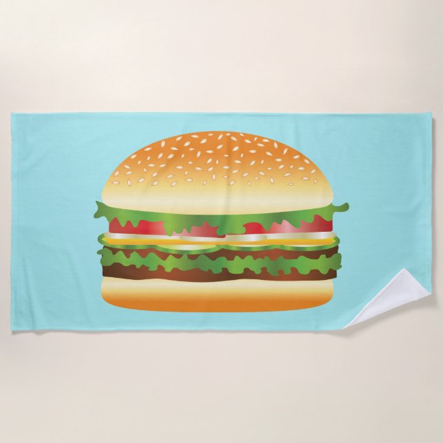 Yummy Hamburger Illustration auf blau Strandtuch (Vorderseite)