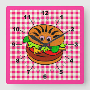 Yummy Hamburger Wall Clock Quadratische Wanduhr