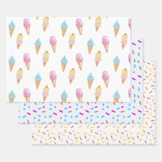 Yummy Ice Cream Cone and Sprinkles Wrapping Paper Geschenkpapier Set