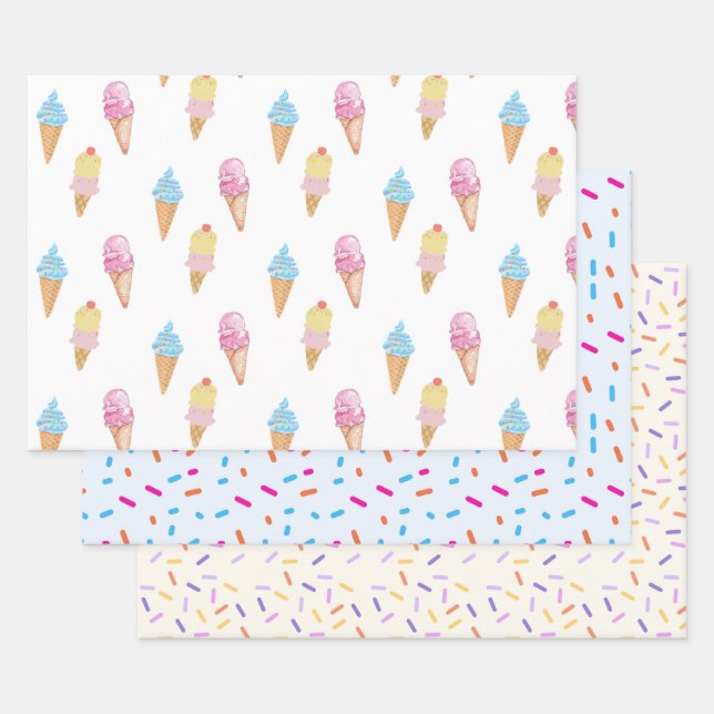 Yummy Ice Cream Cone and Sprinkles Wrapping Paper Geschenkpapier Set (Set)