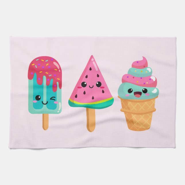 Yummy Ice Cream Trio Summer Vibe Geschirrtuch (Horizontal)