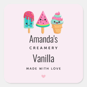 Yummy Ice Cream Trio Summer Vibe Kitchen Business Quadratischer Aufkleber