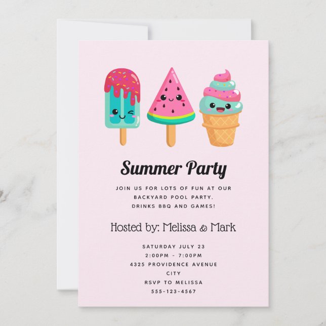 Yummy Ice Cream Trio Summer Vibe Party Einladung (Vorderseite)
