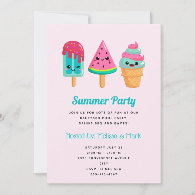 Yummy Ice Cream Trio Summer Vibe Party Einladung (Vorderseite)