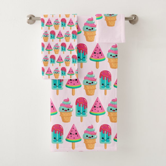 Yummy Ice Cream Trio Summer Vibe Pattern Badhandtuch Set (Insitu)