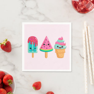 Yummy Ice Cream Trio Summer Vibe Serviette