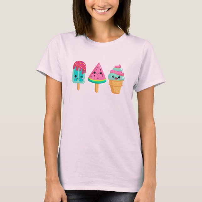 Yummy Ice Cream Trio Summer Vibe T-Shirt (Vorderseite)