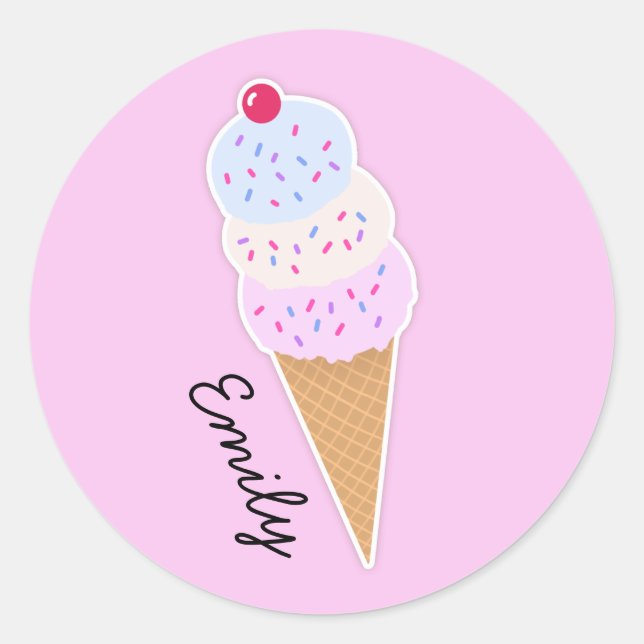 Yummy Icecream Cone Personalisiert Round Aufkleber (Vorderseite)
