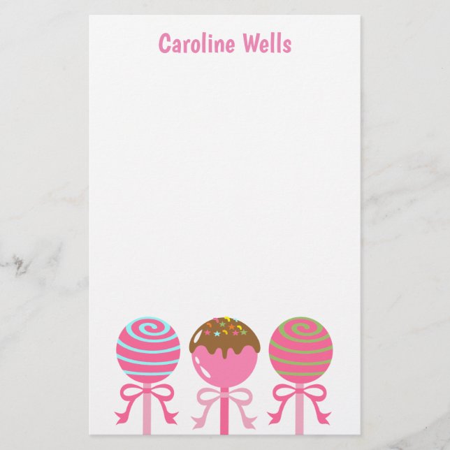 Yummy Pink Cake Pops Personalisiert Stationery Briefpapier (Vorderseite)