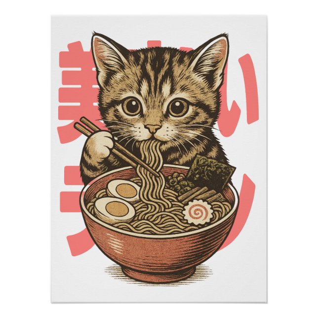 Yummy Ramen Kitten Glossy Poster (Vorderseite)