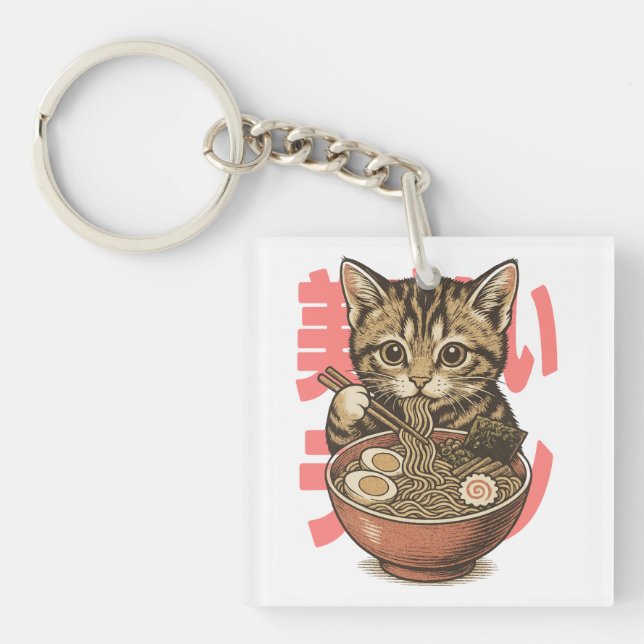 Yummy Ramen Kitten Schlüsselanhänger (Vorderseite)