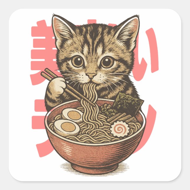 Yummy Ramen Kitten Sticker (Vorderseite)
