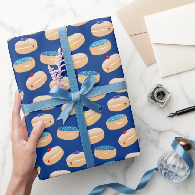 Yummy Sufganiyot Jelly Donuts Hanukkah Pattern Geschenkpapier (Schenken)
