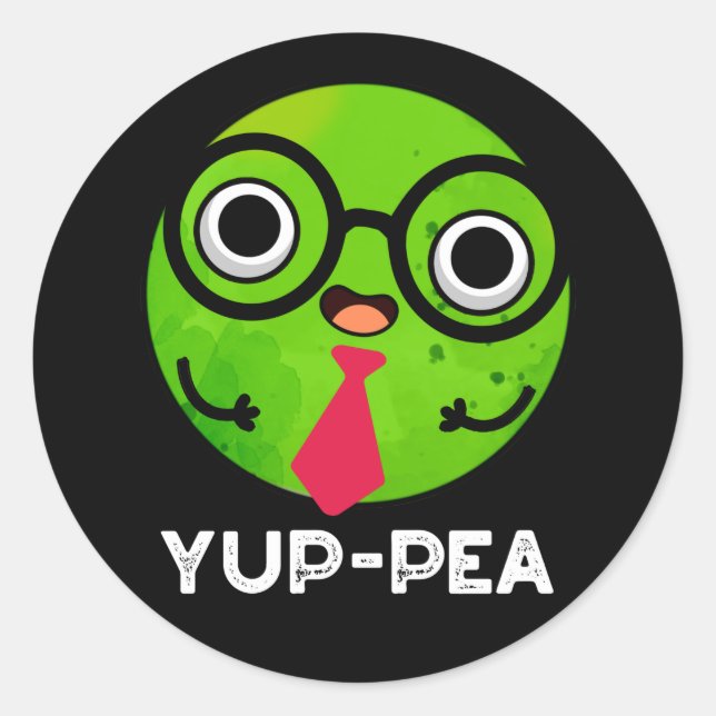 Yup-pea Funny Yuppie Veggie Pea Pun Dark BG Runder Aufkleber (Vorderseite)
