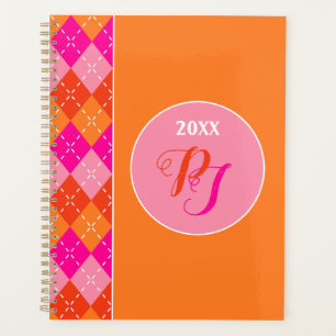Yuppie Preppy Sporty Pink Orange Raute Monogram Planer