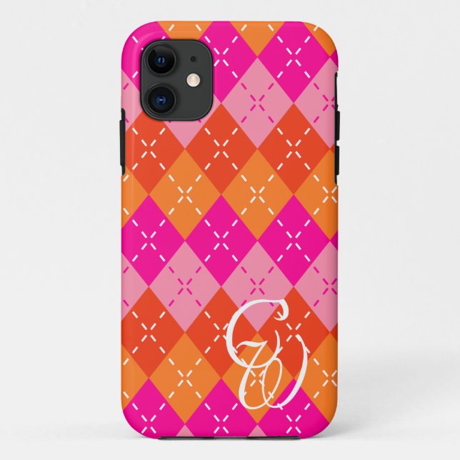 Yuppie Preppy Sporty Pink und Orange Raute Case-Mate iPhone Hülle (Rückseite)