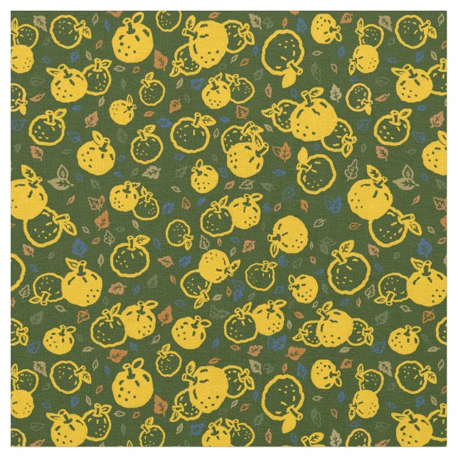 Yuzu-Muster (Olive Green)| Japanischer Fallstil Stoff (Nahaufnahme)