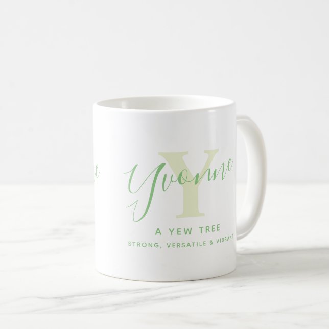 Yvonne name meaning and monogram Y green text Kaffeetasse (VorderseiteRechts)