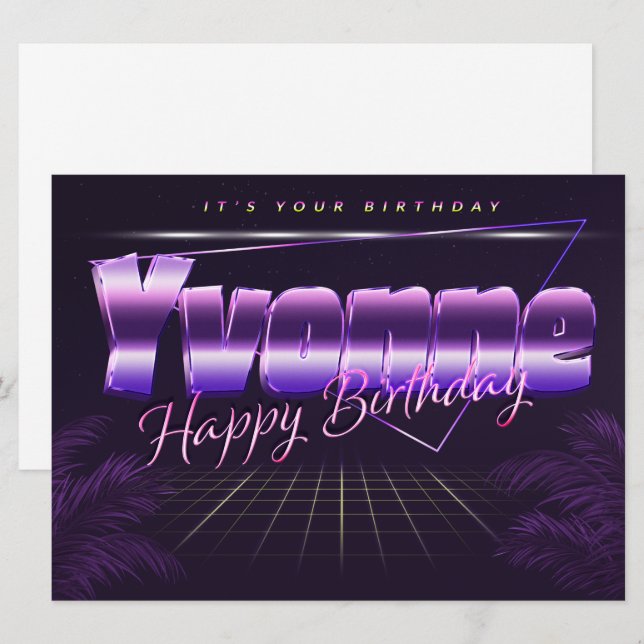 Yvonne Name Vorname lila retro Karte Geburtstag (Vorne/Hinten)