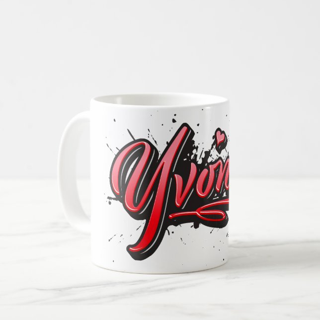 Yvonne red Heart Graffiti Tasse Kaffeetasse (Vorderseite Links)