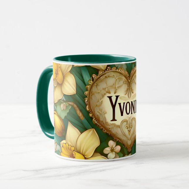 YVONNE ~ Tasse personalisiert ~ Daffodien ~ (Vorderseite Links)