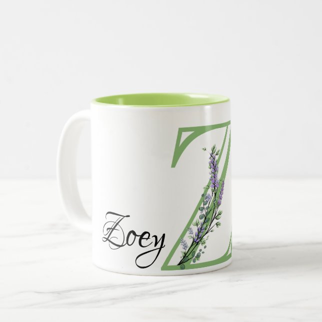 Z-Brief, romantischer Aquarelllavender Eukalyptus Zweifarbige Tasse (Vorderseite Links)