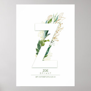 Z Buchstabe Monogramm Gold Grünzeug Traumhaft Poster