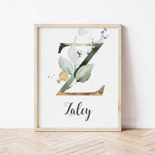 Z Buchstabe Monogramm Grünzeug Kinderzimmer Name W Poster