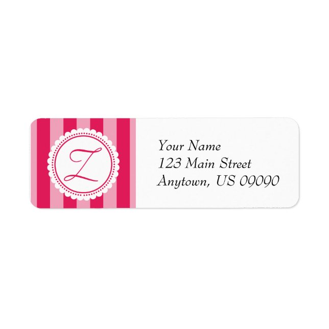 Z Candy Striper Monogram Address Labels Raspberry (Vorne)
