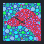 z Farbenfroher Dalmatiner Polka Dot Dog Art Deco U Quadratische Wanduhr<br><div class="desc">Farbenfrohe Dalmatiner Hunde Wohngestaltung Uhr. Kann auf Ihren Namen, Initialen oder lustige Nachricht angepasst werden. Punkte und Hunde. Ich erschaffe so gerne meine farbenfrohen Tiere. Sie bringen mich zum Lächeln. Ich hoffe, Sie mögen sie auch. Ein lustiges Geschenk für Dalmatiner-Liebhaber, Hundefreunde oder Tierliebhaber. Roter Dalmatiner mit lila Flecken, umgeben von...</div>